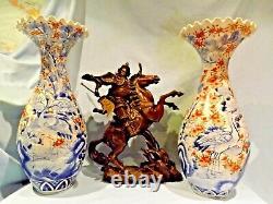 Fabulous22 Large Pair 19c Japanese Imari Fluted Vases