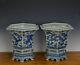 Fine Pair Of Large Chinese Blue White Dragon 6 Side Porcelain Flower Pot