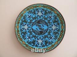 Fine &large Antique Chinese Cloisonne Charger, Dish, Plate - Birds, Blue Ground
