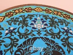 Fine &large Antique Chinese Cloisonne Charger, Dish, Plate - Birds, Blue Ground