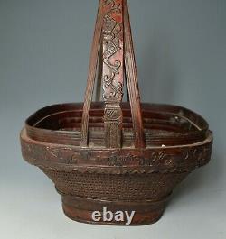 Fine large Antique Chinese bamboo lacquer wedding flower basket