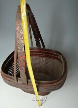 Fine large Antique Chinese bamboo lacquer wedding flower basket