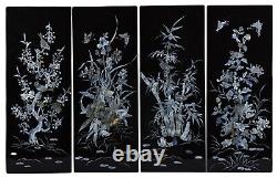 Four Large Chinese Antique Lacquer & Carved Mother Of Pearl Wall Hanging Plaque