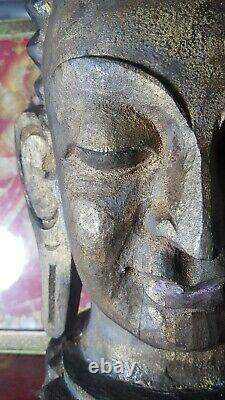 Gold large vintage nepali Wood Carved Buddha Head