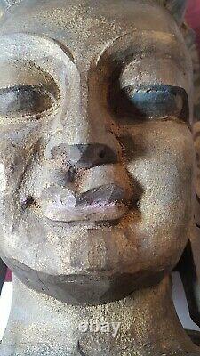 Gold large vintage nepali Wood Carved Buddha Head