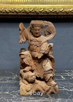 Hand Carved Wood Large Chinese Diety Warrior Immortal Statue