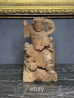 Hand Carved Wood Large Chinese Diety Warrior Immortal Statue
