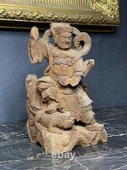 Hand Carved Wood Large Chinese Diety Warrior Immortal Statue