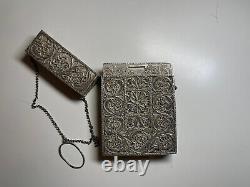 Heavy And Large Antique Chinese Export Silver Cigarette / Card Holder