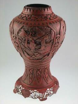 Impressive 19th Century Large Chinese Cinnabar Lacquer Mounted Vase