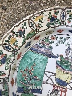 Kangxi Famille Verte Deer and Crane in Garden Charger Large Qing Dynasty