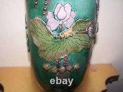 LARGE 12 + Antique Chinese Wang Bing Rong carved Vase BIRDS POND TREES LOTUS