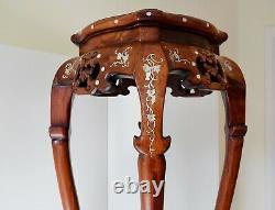 LARGE 31.9 Old Chinese Hardwood Art Deco Stand with Oriental mother of pearl