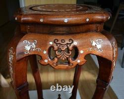 LARGE 31.9 Old Chinese Hardwood Art Deco Stand with Oriental mother of pearl