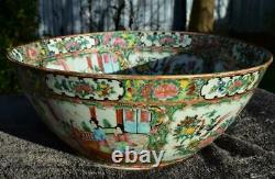 LARGE 37cm ANTIQUE 19thC CHINESE CANTON FAMILLE ROSE PUNCH BOWL