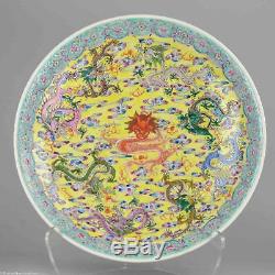 LARGE! 40.5CM PROC 1950-60 Chinese Porcelain Charger Dragons Marked