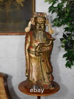 LARGE ANTIQUE ORIENTAL CHINESE CARVED GILDED WOOD FIGURE 66cm High