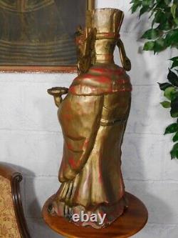 LARGE ANTIQUE ORIENTAL CHINESE CARVED GILDED WOOD FIGURE 66cm High