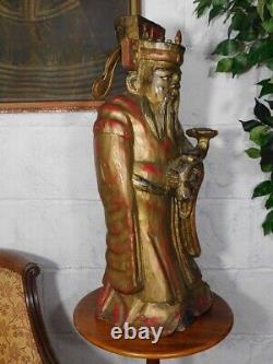 LARGE ANTIQUE ORIENTAL CHINESE CARVED GILDED WOOD FIGURE 66cm High