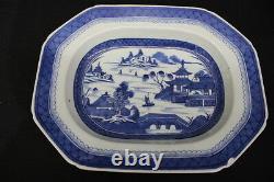 LARGE Antique 19th Century Chinese Export CANTON Blue 13.5 Oval Serving Bowl 4