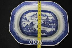 LARGE Antique 19th Century Chinese Export CANTON Blue 13.5 Oval Serving Bowl 4