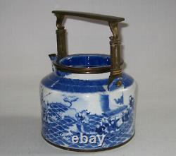 LARGE Antique CHINESE BLUE & WHITE Porcelain Tea Pot Kettle Admiral Zheng He