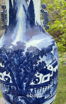 LARGE Antique Chinese 18th 19th C. Qing Porcelain Phoenix Tail Blue White Vase