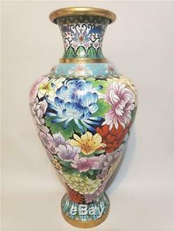 LARGE Antique Chinese Export Cloisonne Vase Vintage Floral Art