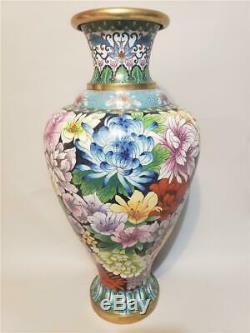 LARGE Antique Chinese Export Cloisonne Vase Vintage Floral Art