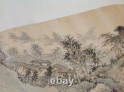 LARGE Antique / vintage Chinese brush painting on paper fan SIGNED