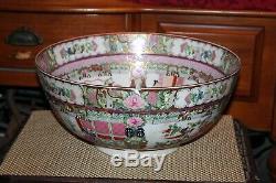 LARGE Chinese Famille Rose Bowl Porcelain Pottery Men Women Flowers Signed