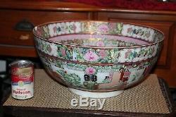 LARGE Chinese Famille Rose Bowl Porcelain Pottery Men Women Flowers Signed