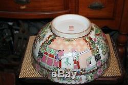 LARGE Chinese Famille Rose Bowl Porcelain Pottery Men Women Flowers Signed