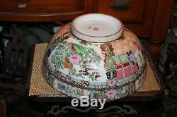 LARGE Chinese Famille Rose Bowl Porcelain Pottery Men Women Flowers Signed