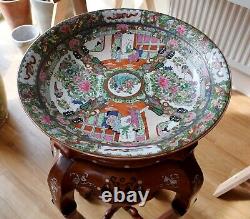 LARGE Old Chinese Famille Art Deco Oriental Ironstone Porcelain Plate Bowl 16.2
