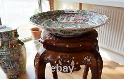 LARGE Old Chinese Famille Art Deco Oriental Ironstone Porcelain Plate Bowl 16.2