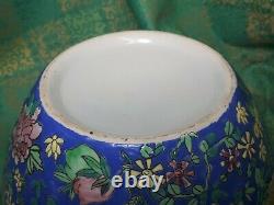 LARGE Vintage 20th Century Chinese Blue Ground Famille Rose Ginger Jar