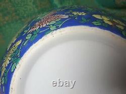 LARGE Vintage 20th Century Chinese Blue Ground Famille Rose Ginger Jar