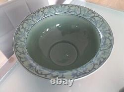 LARGE Vintage Ironstone Chinese Celadon Green & Blue Footed Bowl PLANTER. 15 D
