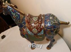 LARGE antique hand carved polychromed wooden Chinese horse sculpture statue wood