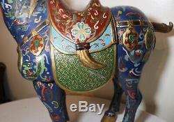 LARGE antique hand carved polychromed wooden Chinese horse sculpture statue wood