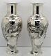 Large Pair Of Chinese Export Solid Silver Dragon & Phoenix Vases. Signed C1900