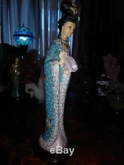 Large 13Antique Chinese Bronze Cloisonne Figure Figurine Woman Maiden Quan Yin