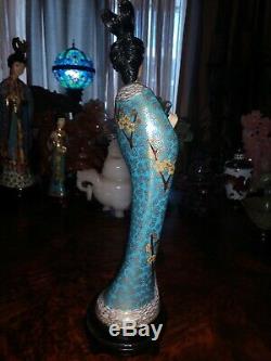 Large 13Antique Chinese Bronze Cloisonne Figure Figurine Woman Maiden Quan Yin