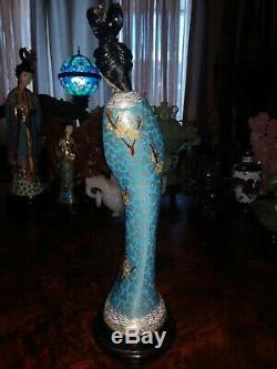 Large 13Antique Chinese Bronze Cloisonne Figure Figurine Woman Maiden Quan Yin