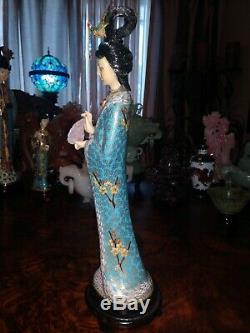 Large 13Antique Chinese Bronze Cloisonne Figure Figurine Woman Maiden Quan Yin