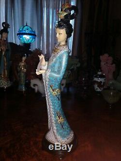 Large 13Antique Chinese Bronze Cloisonne Figure Figurine Woman Maiden Quan Yin