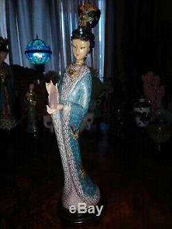 Large 13Antique Chinese Bronze Cloisonne Figure Figurine Woman Maiden Quan Yin