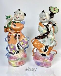 Large 14-15H Famille Rose Chinese 20th Century Porcelain Child Figurines(2)