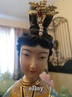 Large 15Antique Chinese Bronze Cloisonne Figure Figurine Woman Maiden Quan Yin